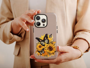 Sunflower Butterfly Phone Case – Bright Yellow Floral & Butterfly Design