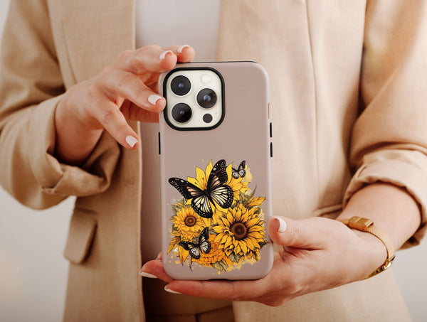Sunflower Butterfly Phone Case – Bright Yellow Floral & Butterfly Design