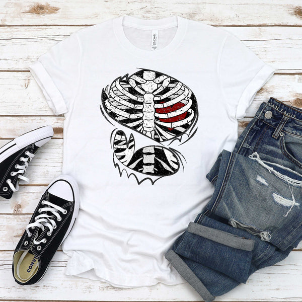 Skeleton Rib Cage Shirt – Gothic Halloween Graphic Tee
