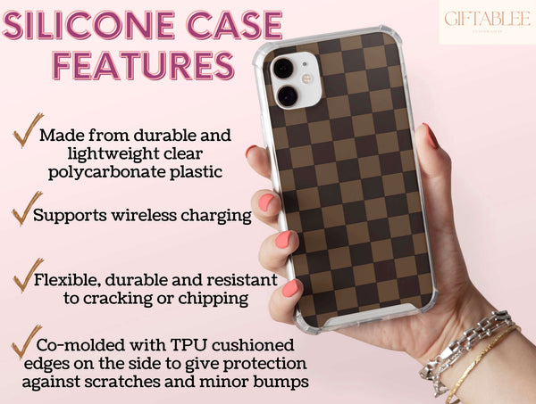 Retro Checker Phone Case – Timeless Neutral Geometric Style