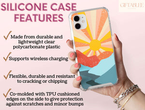 Abstract Retro Sunset Phone Case – Vintage Mountain Adventure