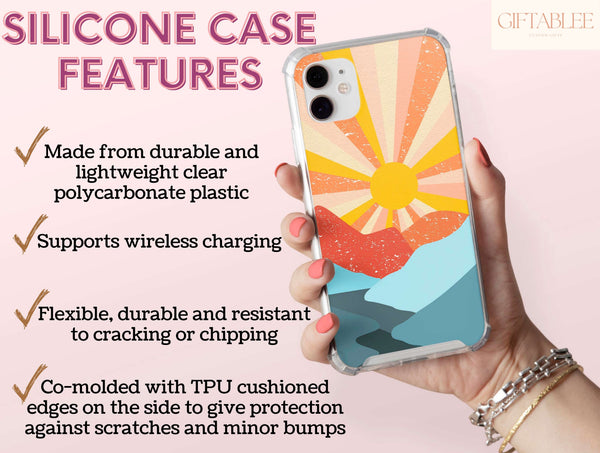 Abstract Retro Sunset Phone Case – Vintage Mountain Adventure