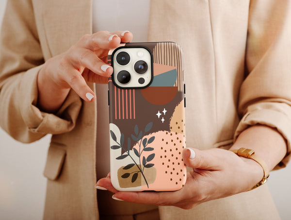 Boho Abstract Phone Case – Earthy Modern Botanical Art Design
