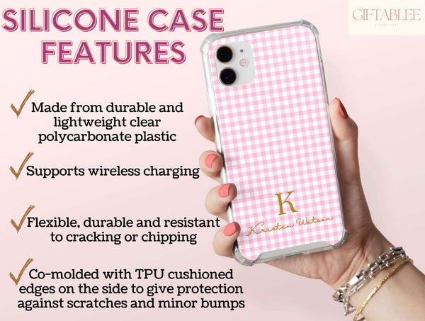 Gingham Phone Case – Personalized Monogram & Pastel Checkered Design