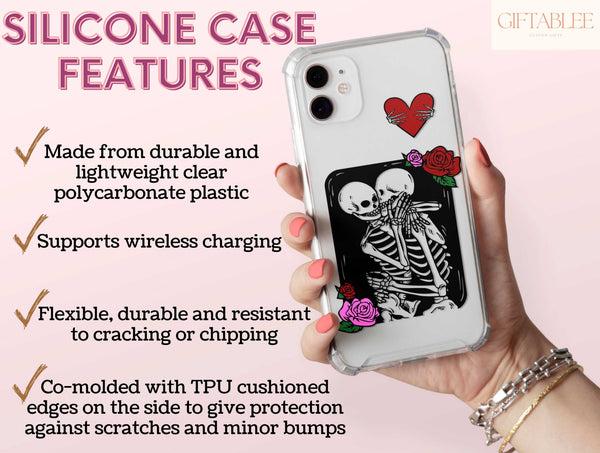 Skeleton Lovers Phone Case – Gothic Romance Rose Phone Cover