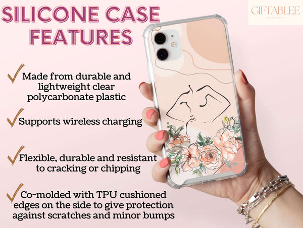 Pink Line Art Phone Case – Elegant Floral Botanical Design