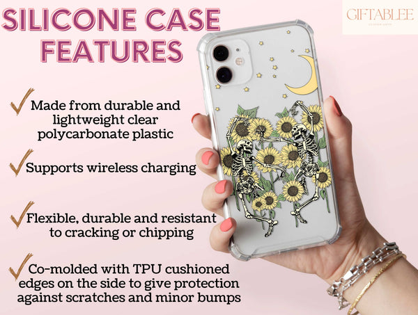 Dancing Skeleton in Sunflower Phone Case – Gothic Floral Art