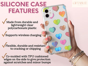Cute Heart Phone Case – Colorful Watercolor Heart Pattern