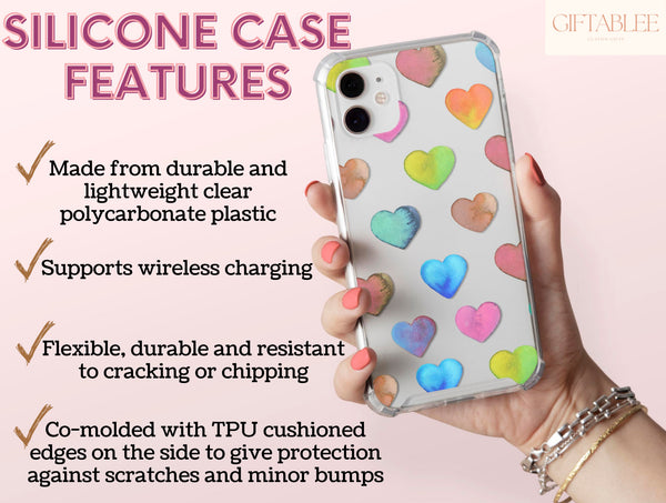 Cute Heart Phone Case – Colorful Watercolor Heart Pattern