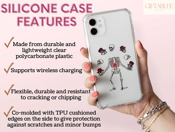 Funny Dancing Skeleton Phone Case | Whimsical Skull Halloween Phone Cover | Gothic Art Case
