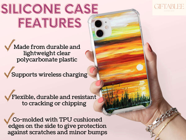 Sunset Painting Print Phone Case – Golden Lake Landscape Art