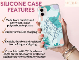 Flower Abstract Phone Case – Blue Botanical Floral Line Art Pastel Design