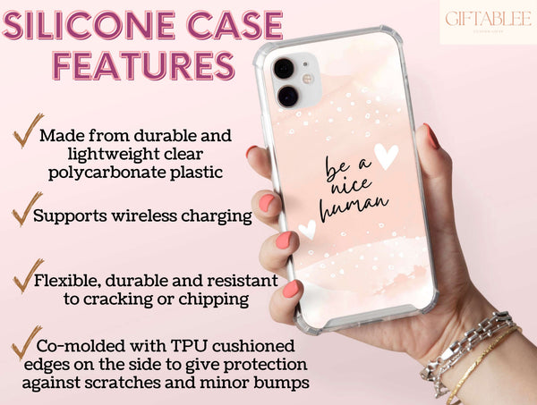 Be A Nice Human Phone Case – Pink Kindness Quote