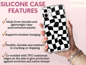 Black And White Checkered Phone Case – Wavy Distorted Checkerboard Design