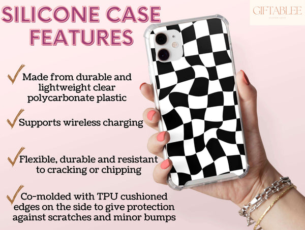 Black And White Checkered Phone Case – Wavy Distorted Checkerboard Design