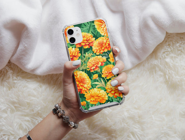Marigold Flower Phone Case – Watercolor Yellow & Orange Floral Design