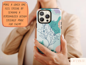 Flower Abstract Phone Case – Blue Botanical Floral Line Art Pastel Design