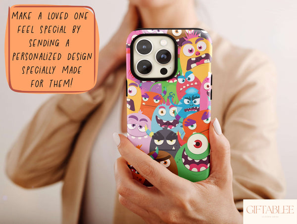 Doodle Monster Phone Case – Cute Cartoon Monster Pattern & Fun Kawaii Design