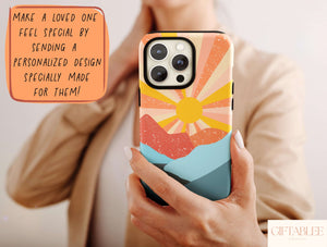 Abstract Retro Sunset Phone Case – Vintage Mountain Adventure