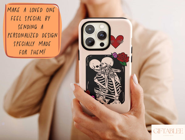 Skeleton Lovers Phone Case – Gothic Romance Rose Phone Cover