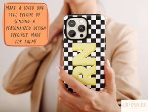 Personalized Checker Board Phone Case – Custom Name, Initials & Retro Y2K Design