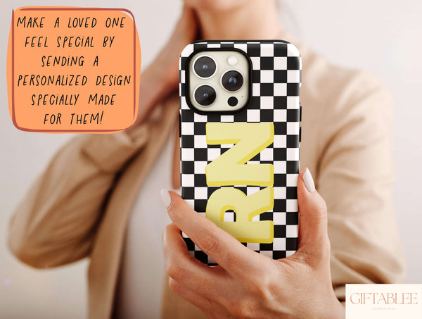 Personalized Checker Board Phone Case – Custom Name, Initials & Retro Y2K Design