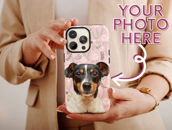 Custom Pet Face Phone Case – Personalized Floral Dog Photo Cover
