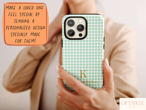 Gingham Phone Case – Personalized Monogram & Pastel Checkered Design