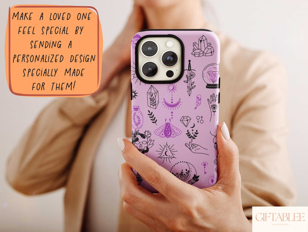 Esoteric Witch Phone Case – Mystical Crystal & Moon Pattern