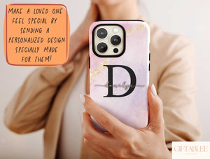 Marble Name Phone Case – Personalized Initial & Gold Accent Design