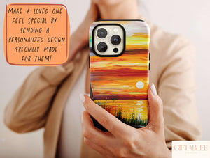 Sunset Painting Print Phone Case – Golden Lake Landscape Art