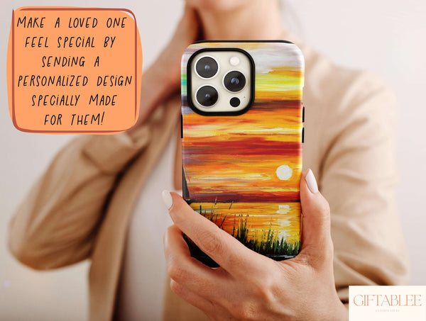 Sunset Painting Print Phone Case – Golden Lake Landscape Art