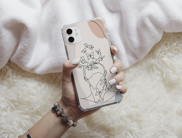 Abstract Butterfly Phone Case – Feminine Woman, Floral & Line Art Design