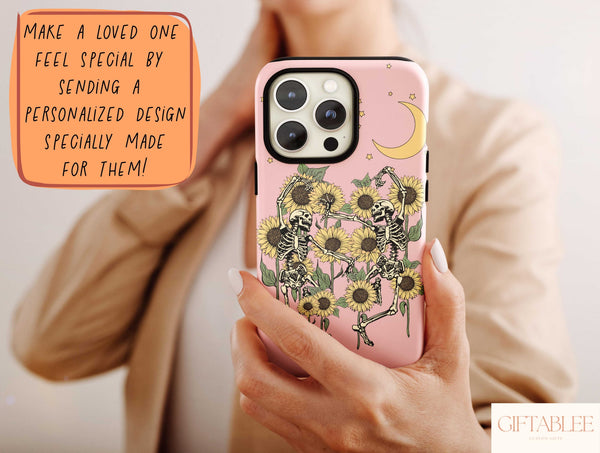 Dancing Skeleton in Sunflower Phone Case – Gothic Floral Art