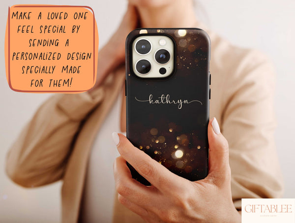 Bokeh Effect With Name Phone Case – Personalized Sparkle & Heart Design