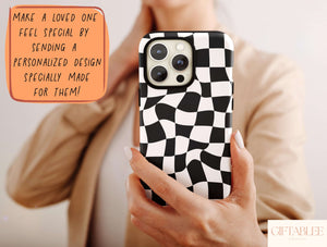 Black And White Checkered Phone Case – Wavy Distorted Checkerboard Design