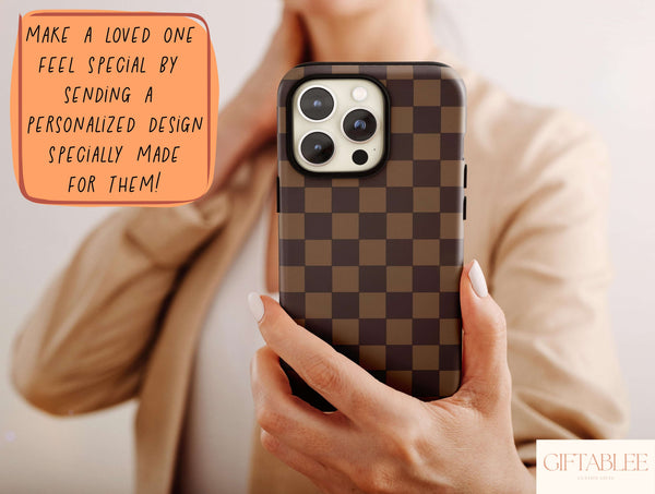 Retro Checker Phone Case – Timeless Neutral Geometric Style