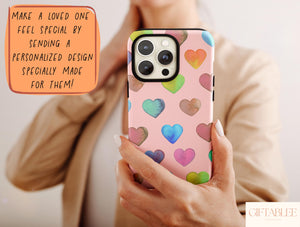 Cute Heart Phone Case – Colorful Watercolor Heart Pattern
