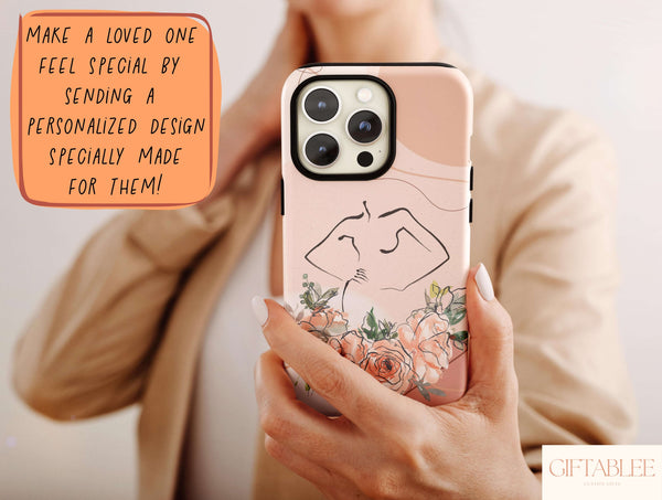 Pink Line Art Phone Case – Elegant Floral Botanical Design