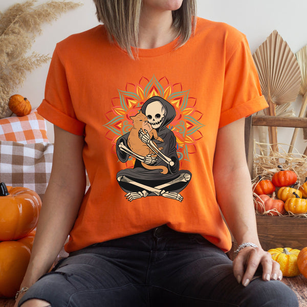 Cat And Skeleton Shirt – Gothic Halloween Graphic Tee