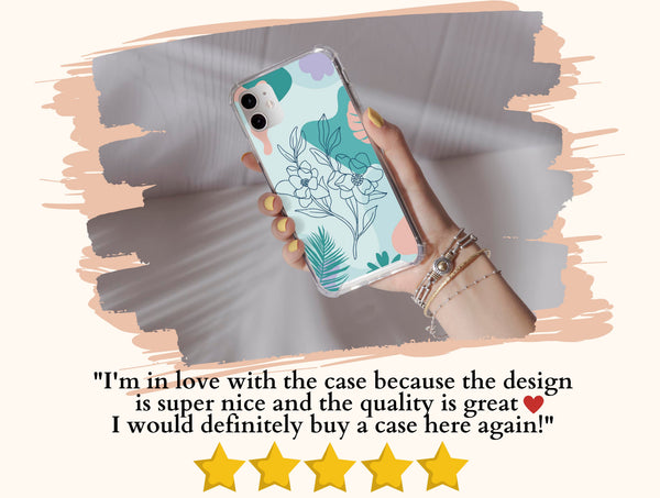 Flower Abstract Phone Case – Blue Botanical Floral Line Art Pastel Design