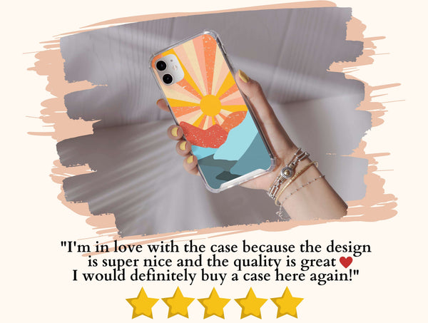 Abstract Retro Sunset Phone Case – Vintage Mountain Adventure