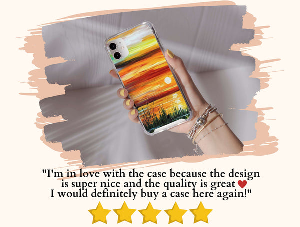 Sunset Painting Print Phone Case – Golden Lake Landscape Art