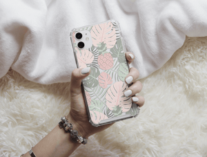 Tropical Pattern Phone Case – Pastel Monstera, Pink Pineapple & Floral Botanical Design