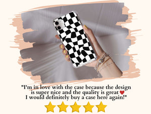 Black And White Checkered Phone Case – Wavy Distorted Checkerboard Design