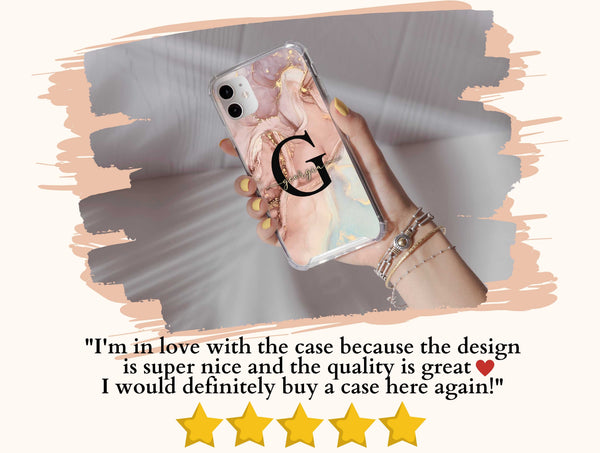 Marble Name Phone Case – Personalized Initial & Gold Accent Design
