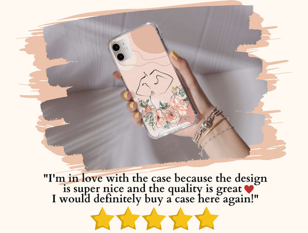 Pink Line Art Phone Case – Elegant Floral Botanical Design