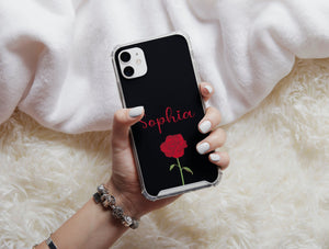 Personalized Rose Phone Case – Custom Name & Single Red Rose on Black