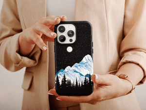 Mountain Night Sky Phone Case – Snowy Peaks & Full Moon Landscape