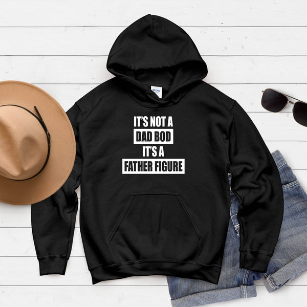 A black hoodie with a humorous text printed on it, along with a hat, sunglasses, and a pair of jeans, all laid out on a white background.